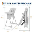 Chaise Haute Bébé Réglable 42,5 pour Tout-Petits, Hauteur et Dossier Multi-Niveaux, Plateau Amovible et Pliage Rapide pour un Rangement Compact