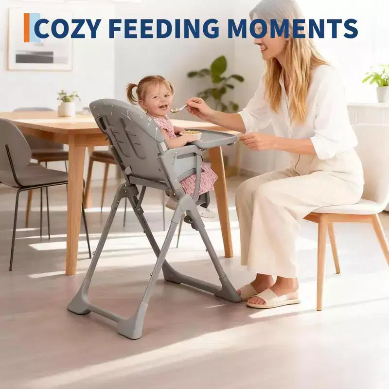 Chaise Haute Bébé Réglable 42,5 pour Tout-Petits, Hauteur et Dossier Multi-Niveaux, Plateau Amovible et Pliage Rapide pour un Rangement Compact