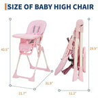 Chaise Haute Bébé Réglable 42,5 pour Tout-Petits, Hauteur et Dossier Multi-Niveaux, Plateau Amovible et Pliage Rapide pour un Rangement Compact