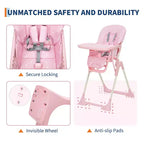Chaise Haute Bébé Réglable 42,5 pour Tout-Petits, Hauteur et Dossier Multi-Niveaux, Plateau Amovible et Pliage Rapide pour un Rangement Compact