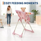 Chaise Haute Bébé Réglable 42,5 pour Tout-Petits, Hauteur et Dossier Multi-Niveaux, Plateau Amovible et Pliage Rapide pour un Rangement Compact