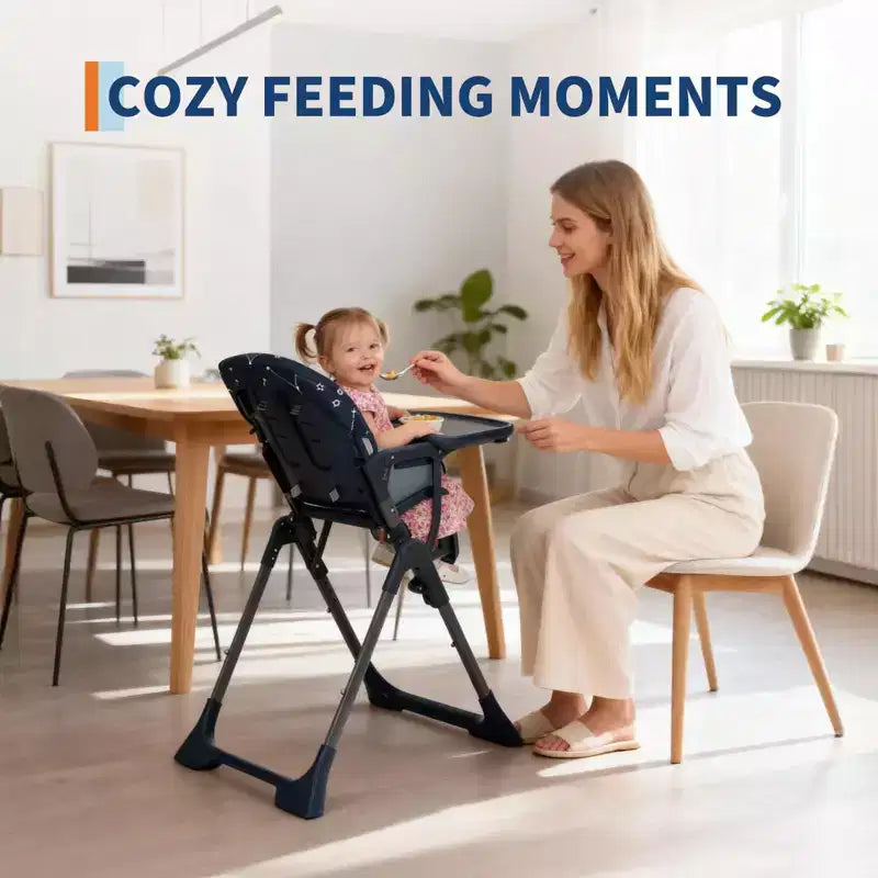 Chaise Haute Bébé Réglable 42,5 pour Tout-Petits, Hauteur et Dossier Multi-Niveaux, Plateau Amovible et Pliage Rapide pour un Rangement Compact