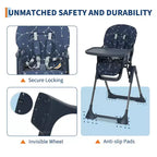 Chaise Haute Bébé Réglable 42,5 pour Tout-Petits, Hauteur et Dossier Multi-Niveaux, Plateau Amovible et Pliage Rapide pour un Rangement Compact