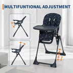 Chaise Haute Bébé Réglable 42,5 pour Tout-Petits, Hauteur et Dossier Multi-Niveaux, Plateau Amovible et Pliage Rapide pour un Rangement Compact