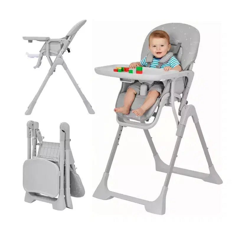 Chaise Haute Bébé Réglable 42,5 pour Tout-Petits, Hauteur et Dossier Multi-Niveaux, Plateau Amovible et Pliage Rapide pour un Rangement Compact