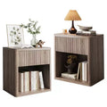 Ribbed Nightstand Set of 2, Wood Side Tables Set of 2 with Storage, Matching End Tables for Living Room, Twin Nightstands for Bedroom