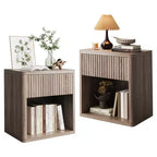 Ribbed Nightstand Set of 2, Wood Side Tables Set of 2 with Storage, Matching End Tables for Living Room, Twin Nightstands for Bedroom