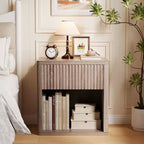 Tables de chevet nervurées, lot de 2, Tables d'appoint en bois avec rangement, lot de 2, Tables d'appoint assorties pour le salon, Tables de chevet doubles pour la chambre à coucher