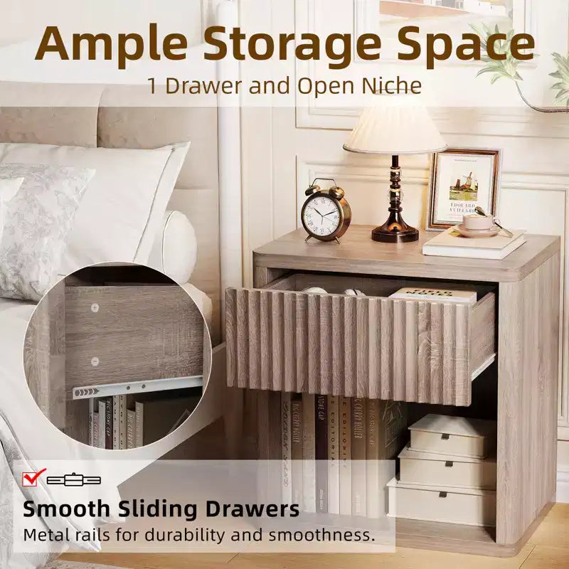 Tables de chevet nervurées, lot de 2, Tables d'appoint en bois avec rangement, lot de 2, Tables d'appoint assorties pour le salon, Tables de chevet doubles pour la chambre à coucher