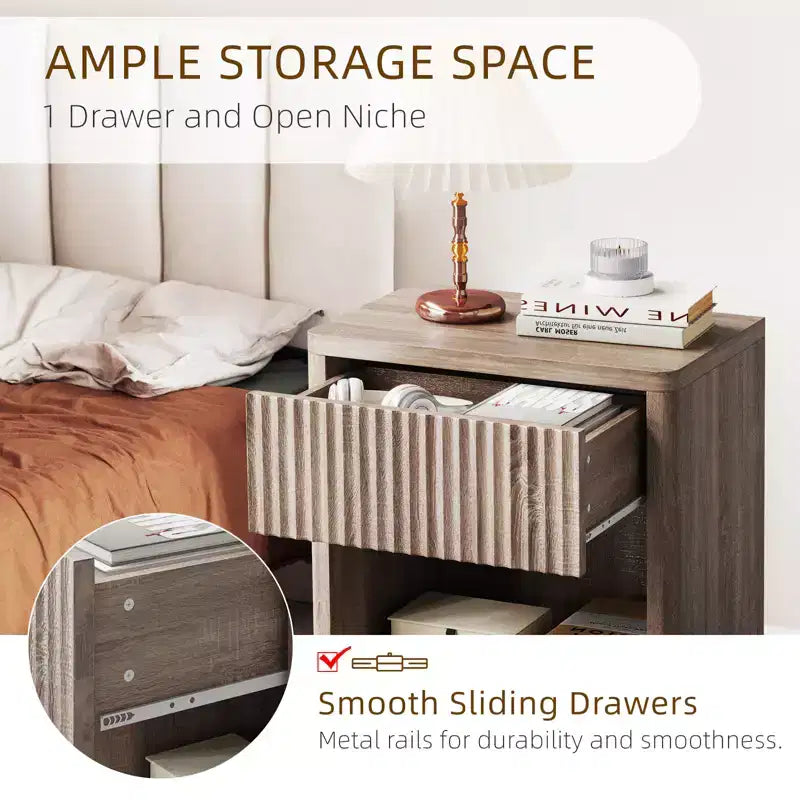 Tables de chevet nervurées, lot de 2, Tables d'appoint en bois avec rangement, lot de 2, Tables d'appoint assorties pour le salon, Tables de chevet doubles pour la chambre à coucher