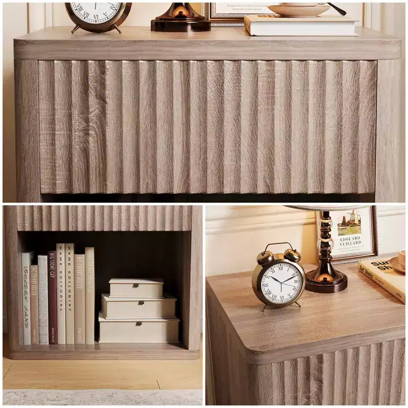 Tables de chevet nervurées, lot de 2, Tables d'appoint en bois avec rangement, lot de 2, Tables d'appoint assorties pour le salon, Tables de chevet doubles pour la chambre à coucher