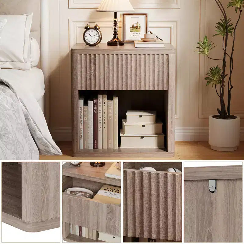 Tables de chevet nervurées, lot de 2, Tables d'appoint en bois avec rangement, lot de 2, Tables d'appoint assorties pour le salon, Tables de chevet doubles pour la chambre à coucher