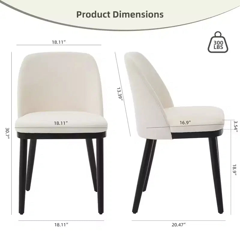Lot de 2 chaises de salle à manger tapissées en lin. Dossier incurvé et pieds en bois de style Mid-Century pour cuisine et salon