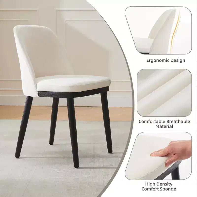 Lot de 2 chaises de salle à manger tapissées en lin. Dossier incurvé et pieds en bois de style Mid-Century pour cuisine et salon