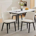 Set of 2 Linen Upholstered Dining Chairs. Curved Backrest & Wood Legs in Mid-Century Style for Kitchen & Living Room