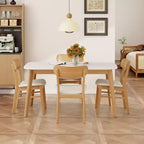 Ensemble de salle à manger compact pour 4 personnes, ensemble de 5 pièces avec table rectangulaire en bois massif et 4 chaises rembourrées pour cuisine