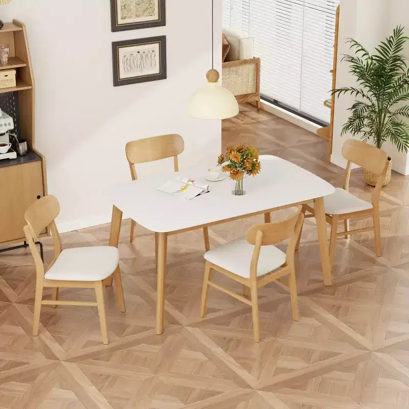Ensemble de salle à manger compact pour 4 personnes, ensemble de 5 pièces avec table rectangulaire en bois massif et 4 chaises rembourrées pour cuisine