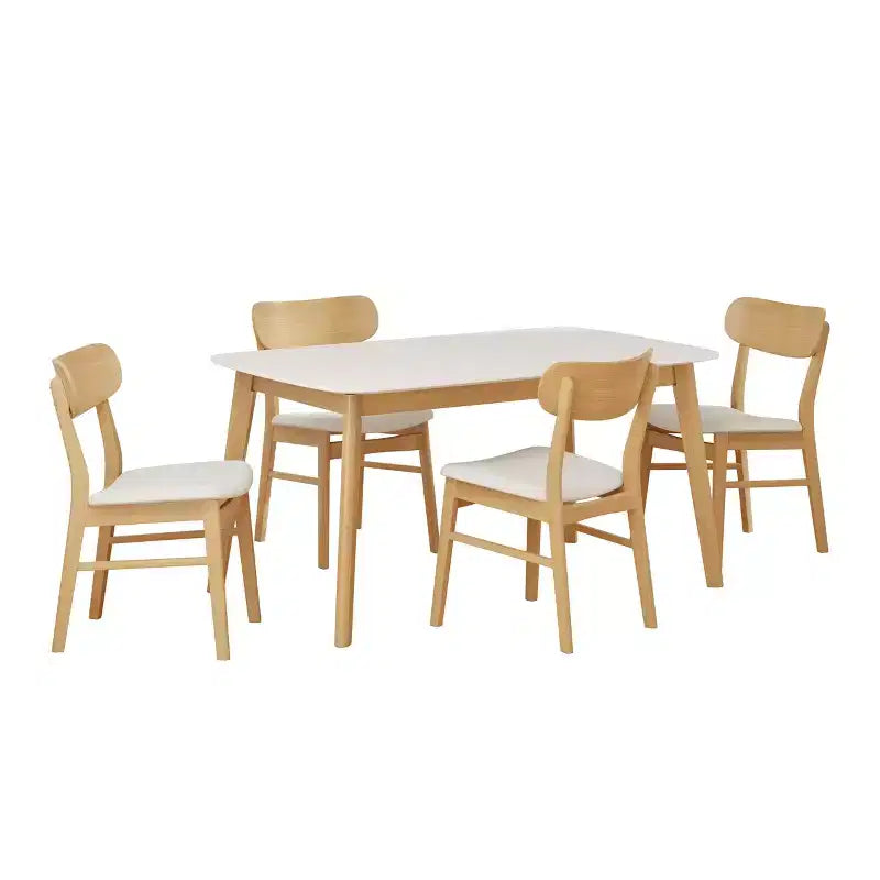 Ensemble de salle à manger compact pour 4 personnes, ensemble de 5 pièces avec table rectangulaire en bois massif et 4 chaises rembourrées pour cuisine