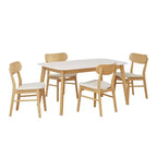 Ensemble de salle à manger compact pour 4 personnes, ensemble de 5 pièces avec table rectangulaire en bois massif et 4 chaises rembourrées pour cuisine