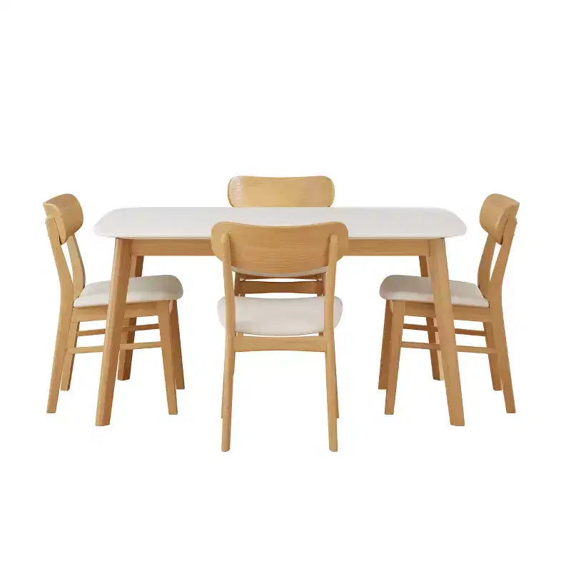 Ensemble de salle à manger compact pour 4 personnes, ensemble de 5 pièces avec table rectangulaire en bois massif et 4 chaises rembourrées pour cuisine