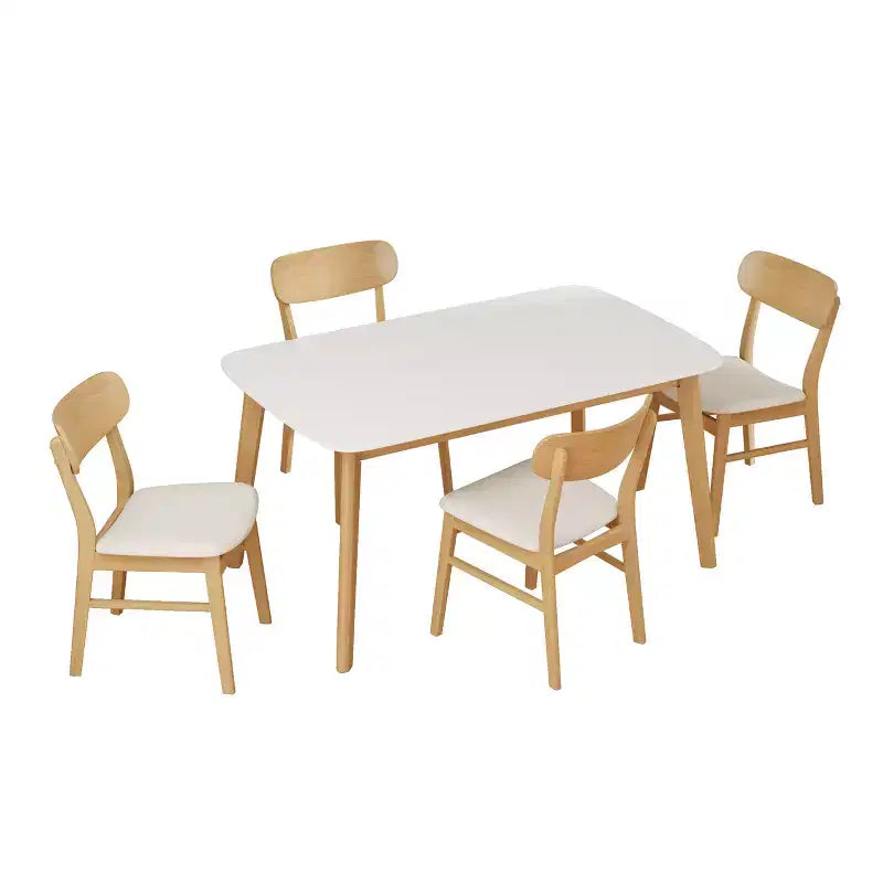 Ensemble de salle à manger compact pour 4 personnes, ensemble de 5 pièces avec table rectangulaire en bois massif et 4 chaises rembourrées pour cuisine
