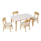 Ensemble de salle à manger compact pour 4 personnes, ensemble de 5 pièces avec table rectangulaire en bois massif et 4 chaises rembourrées pour cuisine