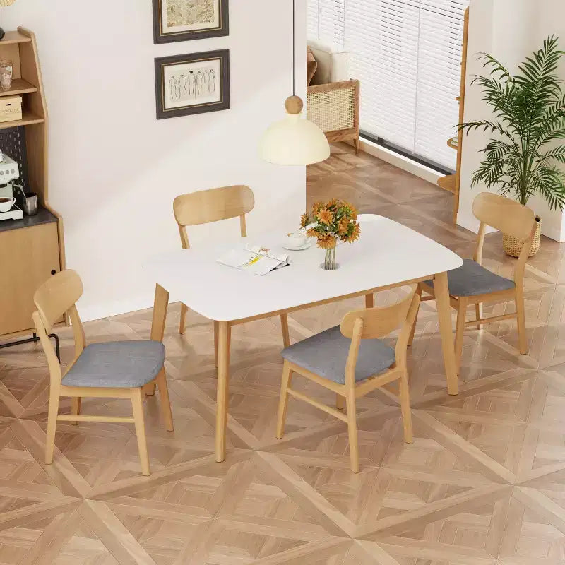 Ensemble de salle à manger compact pour 4 personnes, ensemble de 5 pièces avec table rectangulaire en bois massif et 4 chaises rembourrées pour cuisine