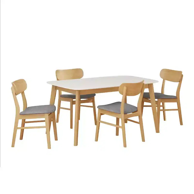 Ensemble de salle à manger compact pour 4 personnes, ensemble de 5 pièces avec table rectangulaire en bois massif et 4 chaises rembourrées pour cuisine