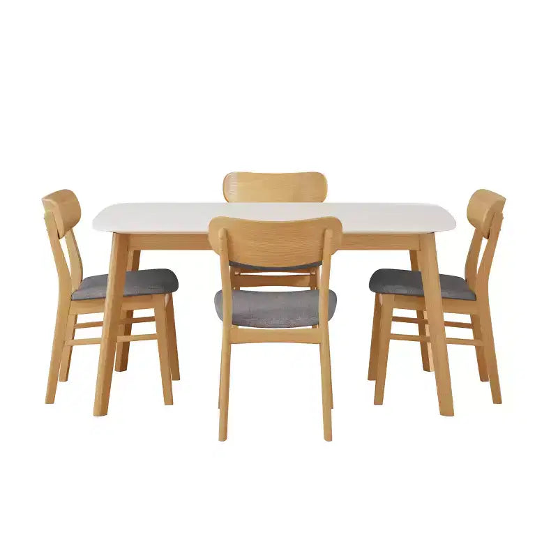 Ensemble de salle à manger compact pour 4 personnes, ensemble de 5 pièces avec table rectangulaire en bois massif et 4 chaises rembourrées pour cuisine