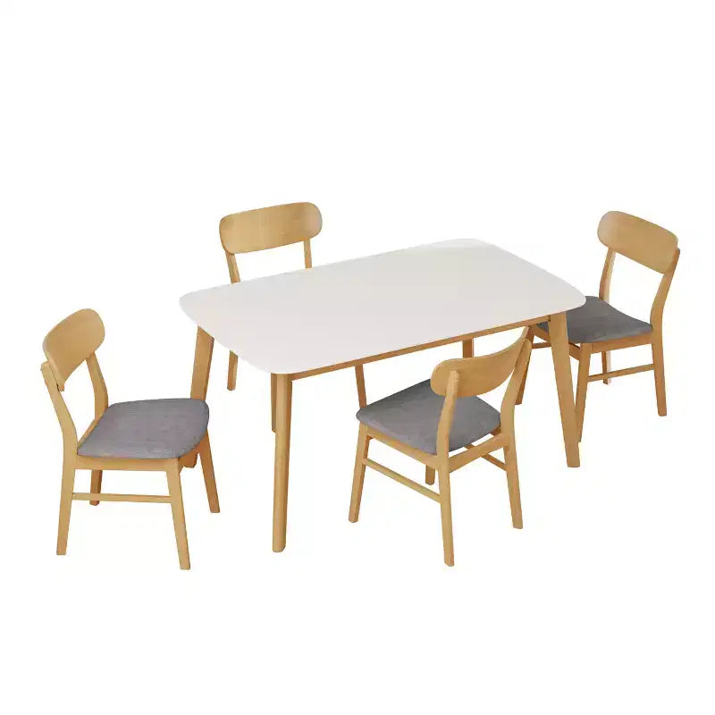 Ensemble de salle à manger compact pour 4 personnes, ensemble de 5 pièces avec table rectangulaire en bois massif et 4 chaises rembourrées pour cuisine