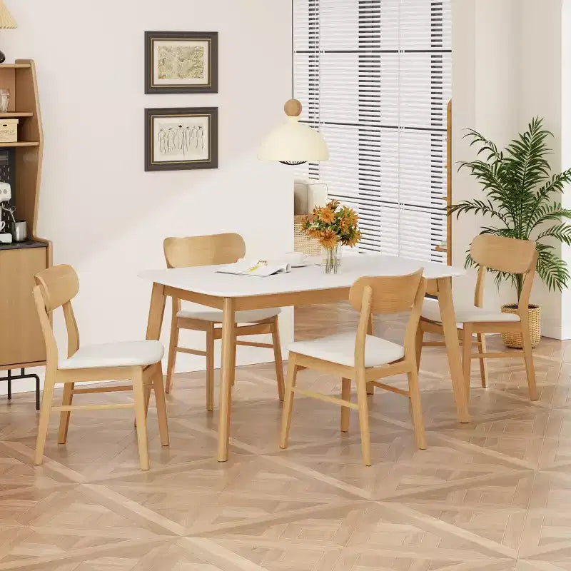 Ensemble de salle à manger compact pour 4 personnes, ensemble de 5 pièces avec table rectangulaire en bois massif et 4 chaises rembourrées pour cuisine