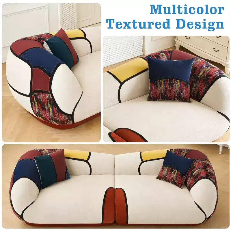 Canapé courbé moderne surdimensionné Dyonery 104, canapé minimaliste 4 places en chenille pour salon d'appartement, canapés de sol sans cadre, aucun assemblage requis