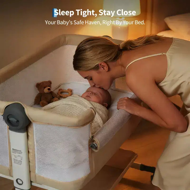 Berceau cododo 3-en-1 avec inclinaison anti-reflux, lit portable avec 6 hauteurs réglables, roulettes, filet et panier de rangement pour nouveau-né