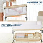 Berceau cododo 3-en-1 avec inclinaison anti-reflux, lit portable avec 6 hauteurs réglables, roulettes, filet et panier de rangement pour nouveau-né