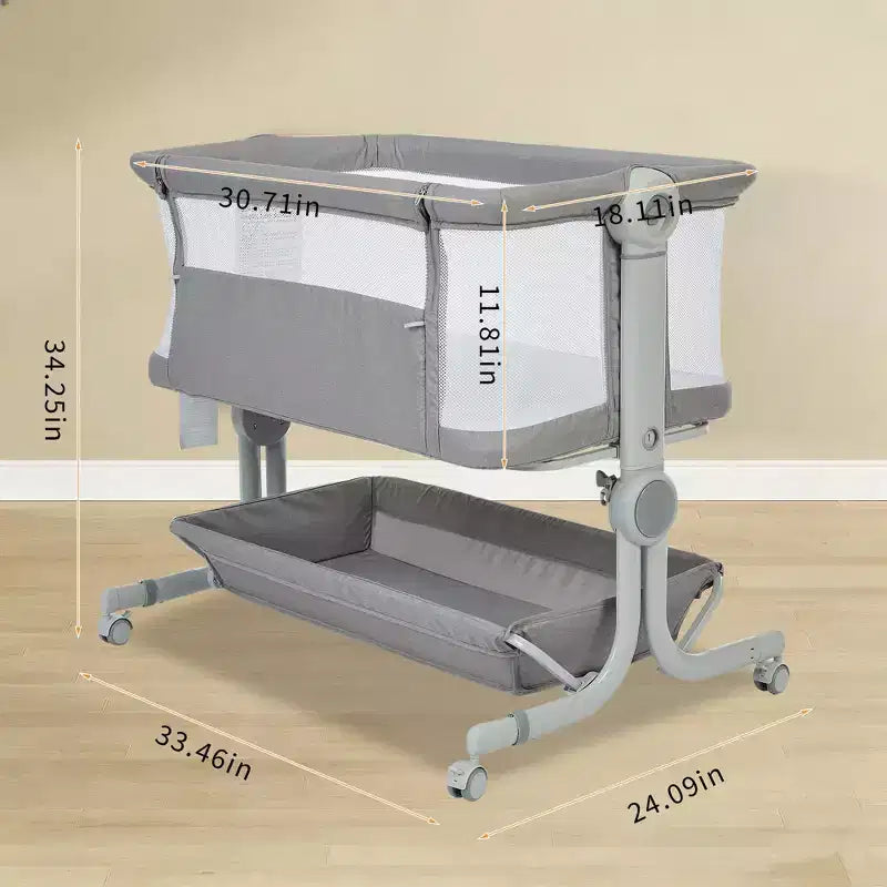 Berceau cododo 3-en-1 avec inclinaison anti-reflux, lit portable avec 6 hauteurs réglables, roulettes, filet et panier de rangement pour nouveau-né