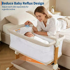 Berceau cododo 3-en-1 avec inclinaison anti-reflux, lit portable avec 6 hauteurs réglables, roulettes, filet et panier de rangement pour nouveau-né