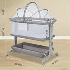 Berceau cododo 3-en-1 avec inclinaison anti-reflux, lit portable avec 6 hauteurs réglables, roulettes, filet et panier de rangement pour nouveau-né