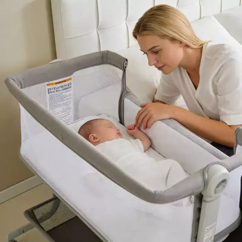 Berceau cododo 3-en-1 avec inclinaison anti-reflux, lit portable avec 6 hauteurs réglables, roulettes, filet et panier de rangement pour nouveau-né