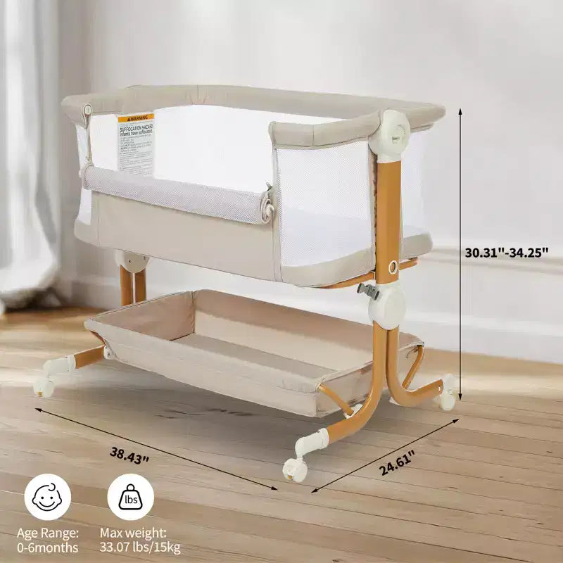 Berceau cododo 3-en-1 avec inclinaison anti-reflux, lit portable avec 6 hauteurs réglables, roulettes, filet et panier de rangement pour nouveau-né