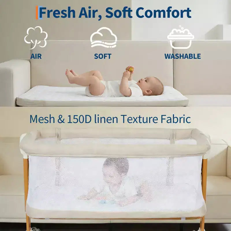 Berceau cododo 3-en-1 avec inclinaison anti-reflux, lit portable avec 6 hauteurs réglables, roulettes, filet et panier de rangement pour nouveau-né