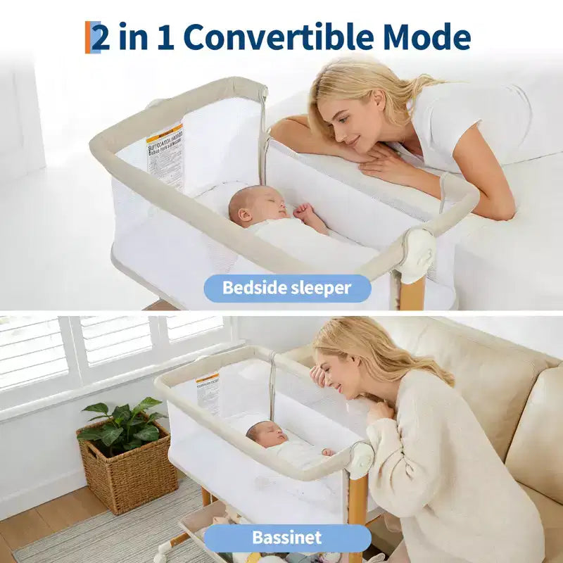 Berceau cododo 3-en-1 avec inclinaison anti-reflux, lit portable avec 6 hauteurs réglables, roulettes, filet et panier de rangement pour nouveau-né