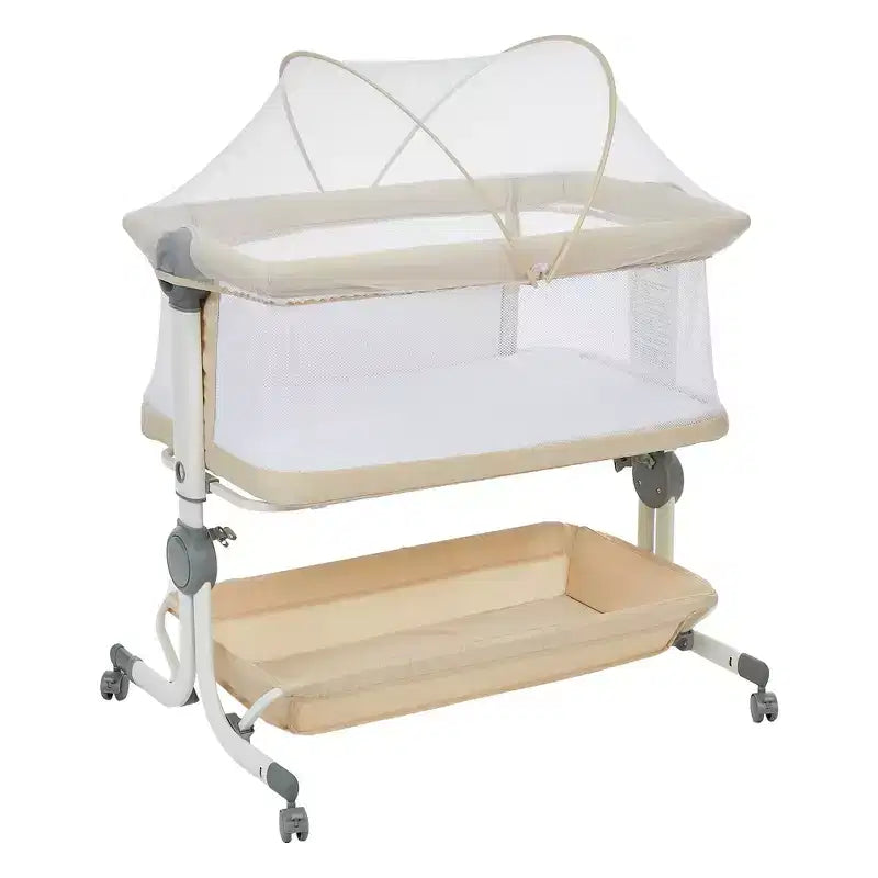 Berceau cododo 3-en-1 avec inclinaison anti-reflux, lit portable avec 6 hauteurs réglables, roulettes, filet et panier de rangement pour nouveau-né