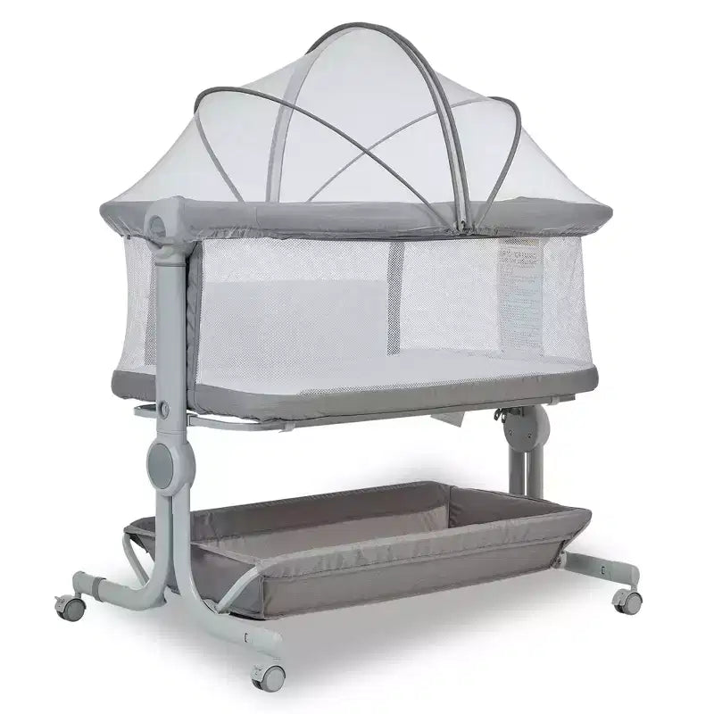 Berceau cododo 3-en-1 avec inclinaison anti-reflux, lit portable avec 6 hauteurs réglables, roulettes, filet et panier de rangement pour nouveau-né