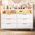 GustoWave Modern 47.2 Wide 6 Drawers Dresser for Bedroom with LED Lights and Charging Station, White