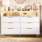 GustoWave Modern 47.2 Wide 6 Drawers Dresser for Bedroom with LED Lights and Charging Station, White