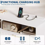 Commode moderne GustoWave de 120 cm de large à 6 tiroirs pour chambre à coucher avec lumières LED et station de recharge, blanc