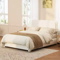 Full/Queen Upholstered Platform Bed Frame with Adjustable Height Headboard, Boucle Low Profile Bed, White - ModernLuxe