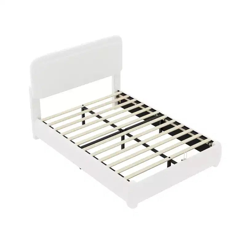 Cadre de lit plateforme rembourré grand lit/queen avec tête de lit à hauteur réglable, lit bas en boucle, blanc - ModernLuxe