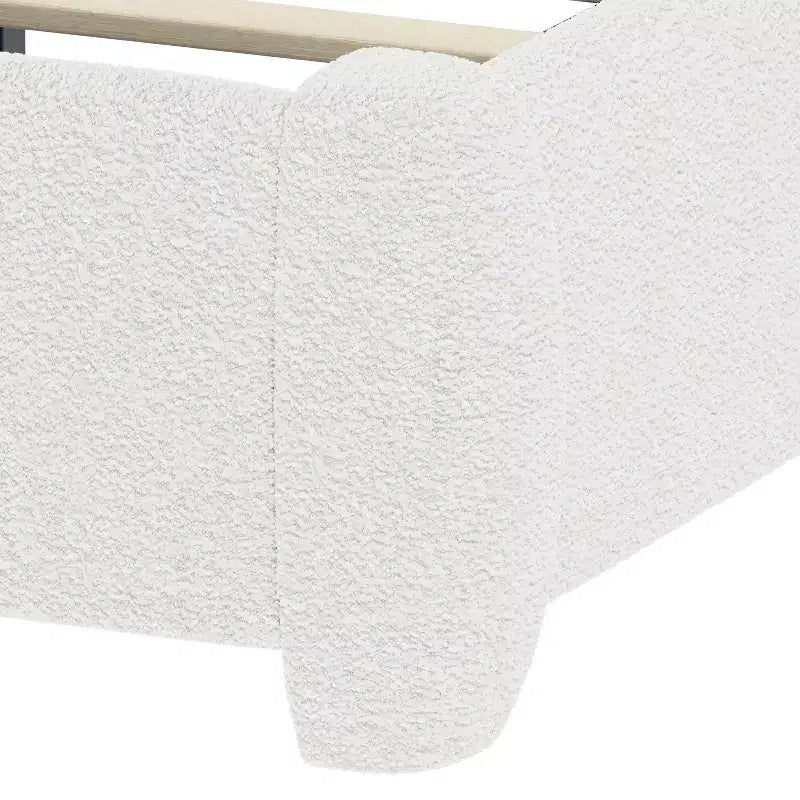 Cadre de lit plateforme rembourré grand lit/queen avec tête de lit à hauteur réglable, lit bas en boucle, blanc - ModernLuxe
