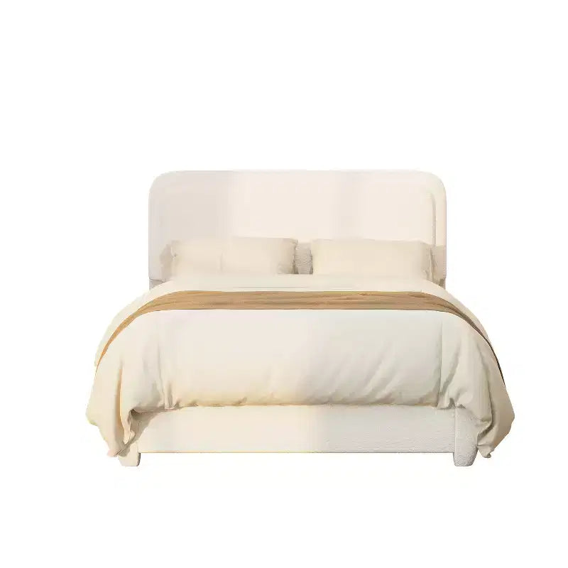 Cadre de lit plateforme rembourré grand lit/queen avec tête de lit à hauteur réglable, lit bas en boucle, blanc - ModernLuxe